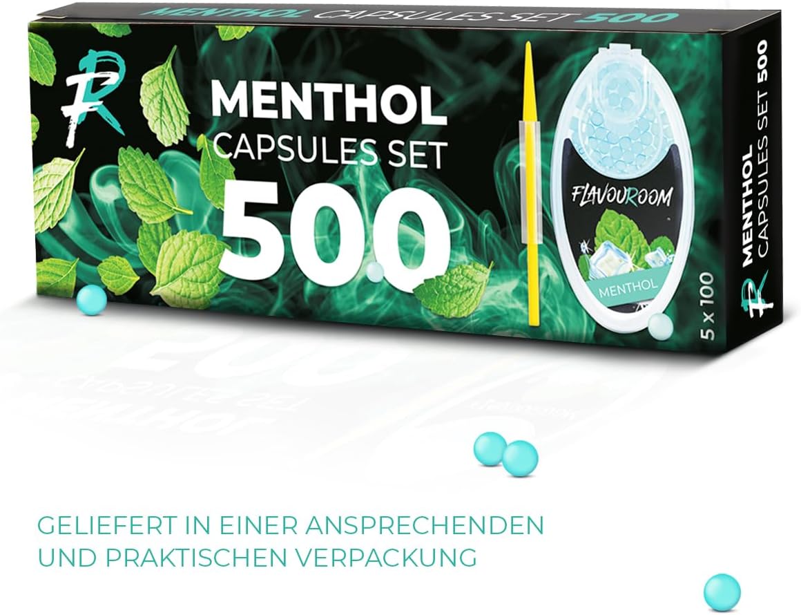 Flavouroom Aroma Click - 500 Premium Menthol Kugeln Set I Intensiver Flavour mit praktischer Box I Einfaches Einsetzen für DIY Menthol Filter Erlebnis - frischer Menthol Geschmack
