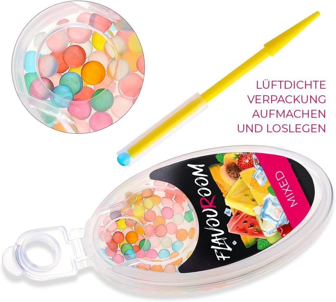 Flavouroom - Premium MIX Kapseln 1000er Set | 10 Geschmacksrichtungen à 100 Kugeln für unvergesslichen Flavour Geschmack | inkl. Box zur Aufbewahrung der aromatischen Click Kugeln
