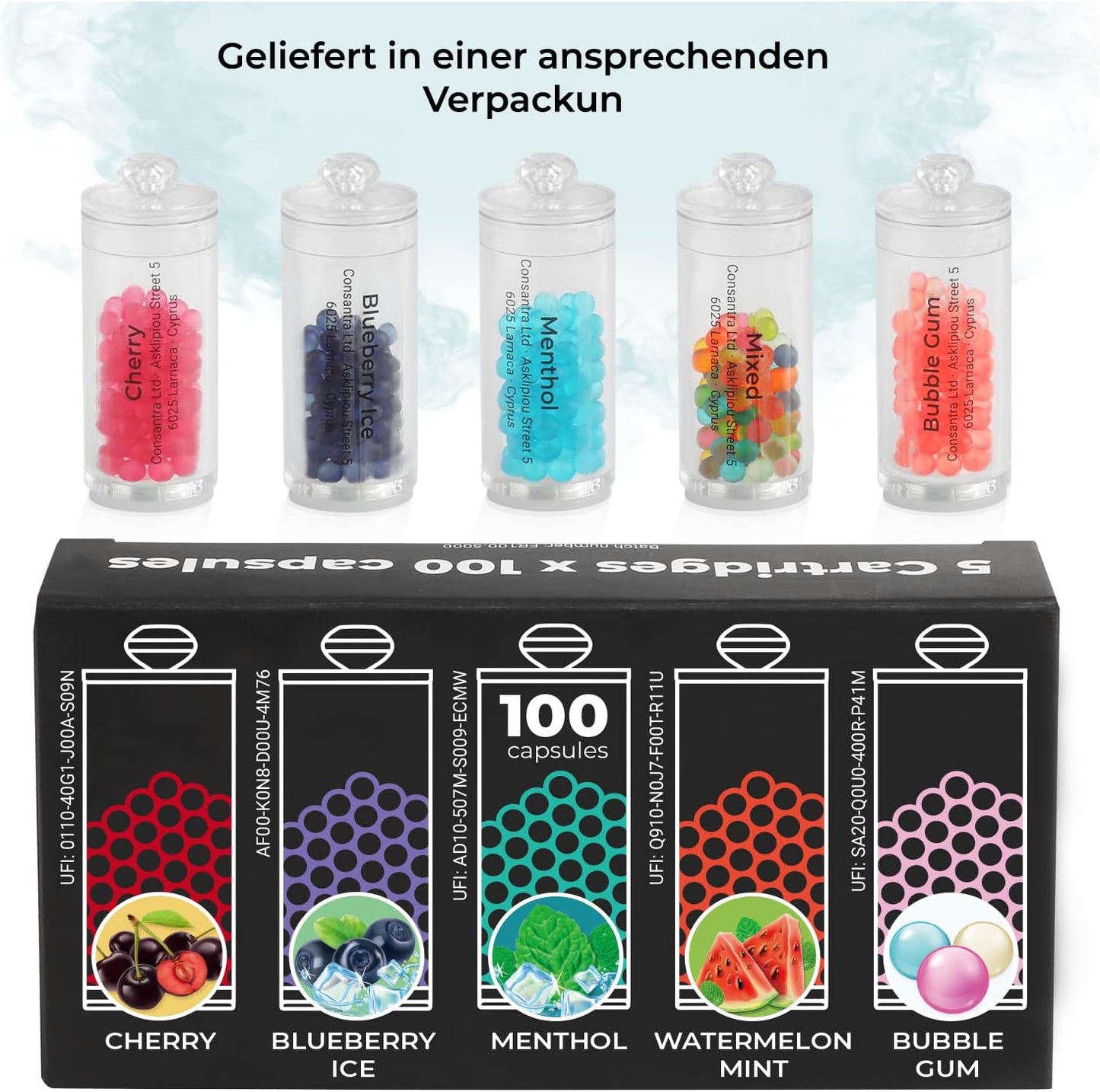 Flavouroom - Multi-Pack Cartridge Set inkl. 500 Mixed Kugeln zum Nachfüllen des Applikators I DIY 5 Geschmacksrichtungen Kapseln I Für unvergesslichen Flavour Geschmack I Aromatische Click Hülsen