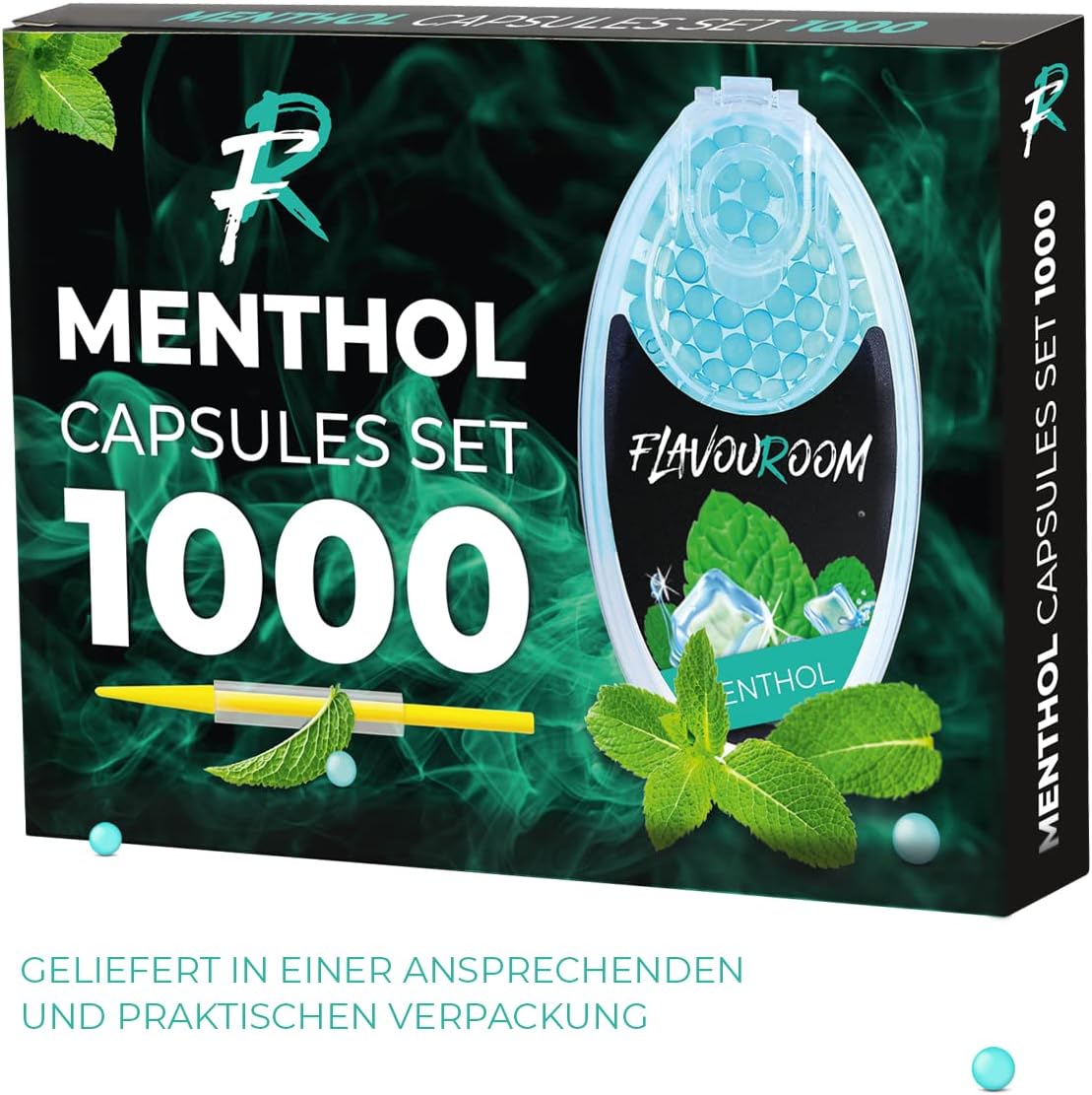 Flavouroom - Premium Menthol Kapseln 1000er Set | DIY Menthol Filter für unvergesslichen Flavour Geschmack | inkl. Box zur Aufbewahrung der aromatischen Click Hülsen Kugeln