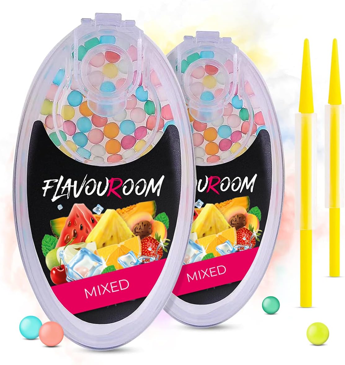 Flavouroom - Premium Mixed Kapseln 200er Set | DIY Gemischte Geschmacksrichtungen Filter für unvergesslichen Flavour Geschmack | inkl. Box zur Aufbewahrung der aromatischen Click Kugeln