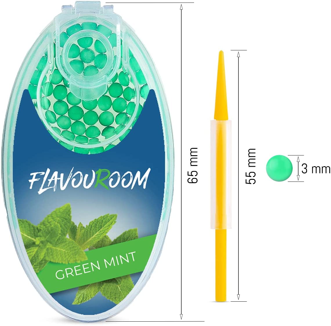 Flavouroom - Premium Aromakugeln 100er Set | DIY Aroma Kapseln Filter für unvergesslichen Flavour Geschmack | inkl. Box zur Aufbewahrung der aromatischen Click Hülsen Kugeln (Green Mint)