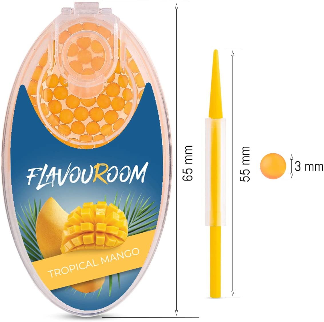 Flavouroom - Premium Aromakugeln 100er Set | DIY Aroma Kapseln Filter für unvergesslichen Flavour Geschmack | inkl. Box zur Aufbewahrung der aromatischen Click Hülsen Kugeln (Tropical Mango)