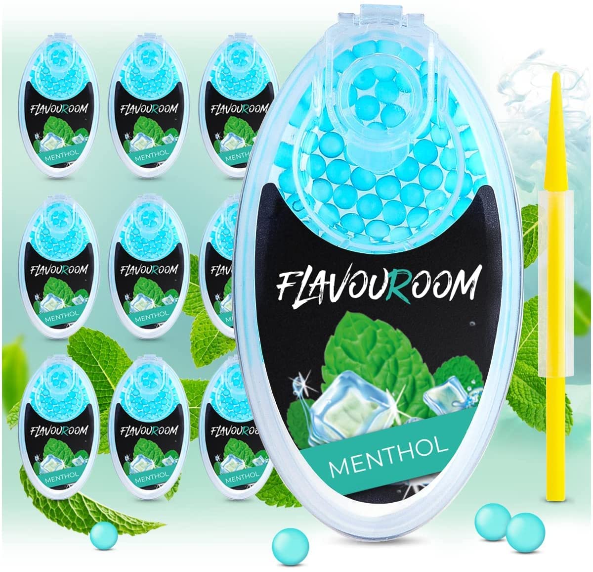 Flavouroom - Premium Menthol Kapseln 1000er Set | DIY Menthol Filter für unvergesslichen Flavour Geschmack | inkl. Box zur Aufbewahrung der aromatischen Click Hülsen Kugeln