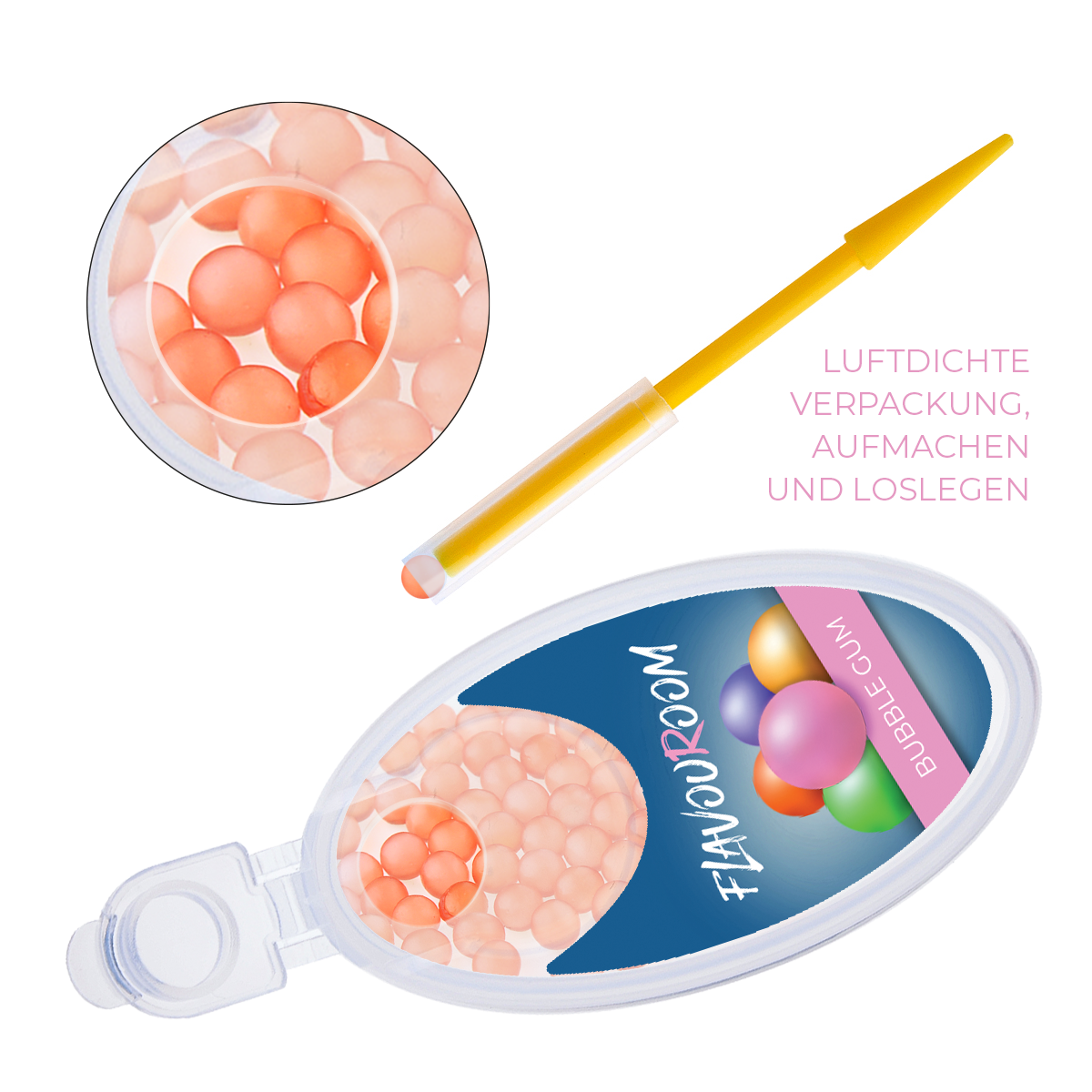 Flavouroom - Premium Aromakugeln 100er Set | DIY Aroma Kapseln Filter für unvergesslichen Flavour Geschmack | inkl. Box zur Aufbewahrung der aromatischen Click Hülsen Kugeln (Bubble Gum)