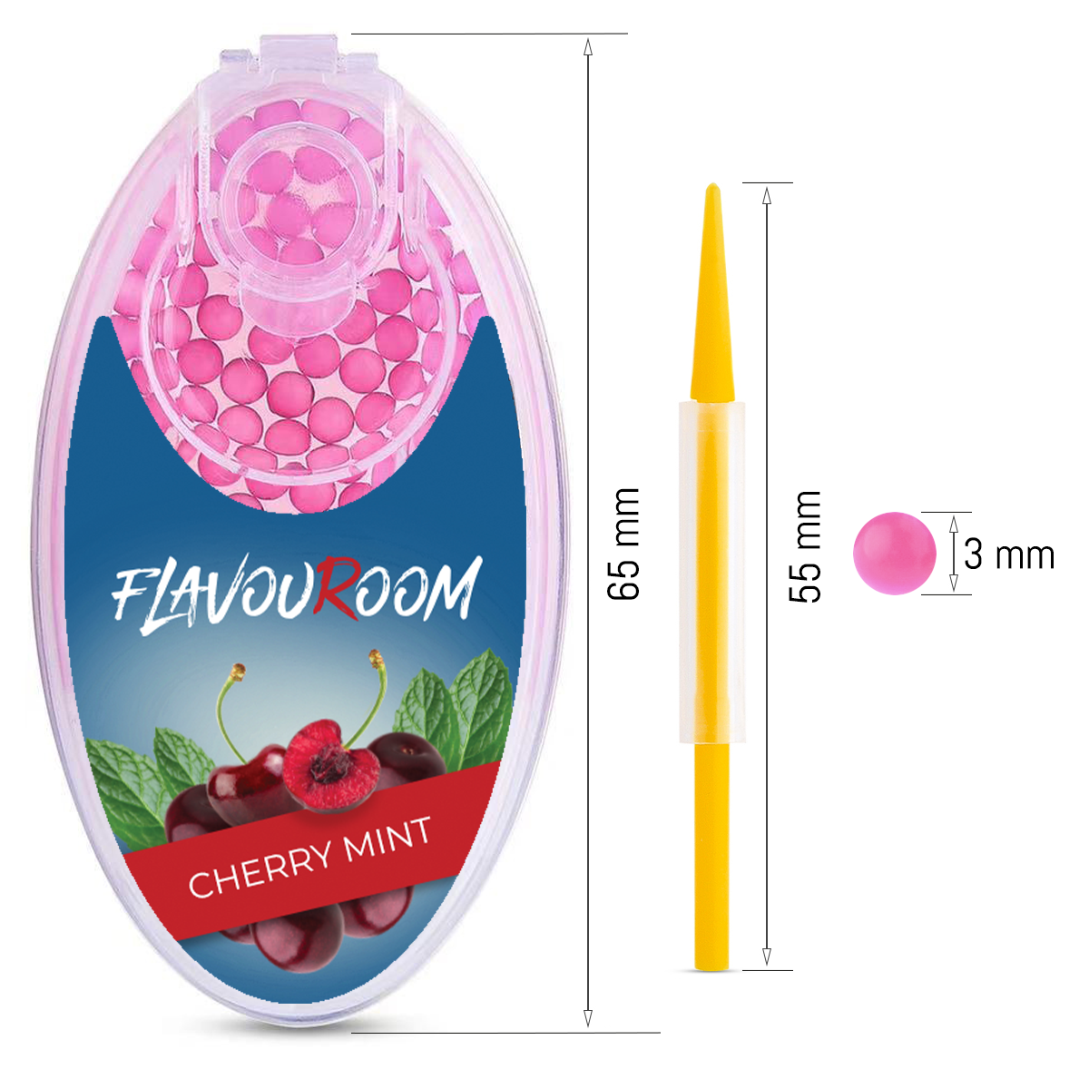 Flavouroom - Premium Aromakugeln 100er Set | DIY Aroma Kapseln Filter für unvergesslichen Flavour Geschmack | inkl. Box zur Aufbewahrung der aromatischen Click Hülsen Kugeln (Cherry Mint)