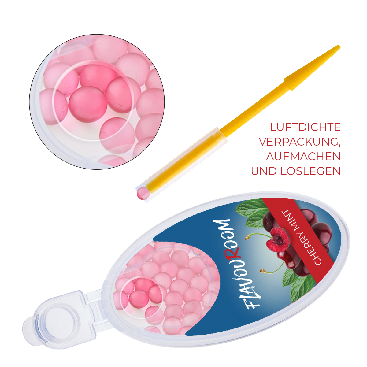 Flavouroom - Premium Aromakugeln 100er Set | DIY Aroma Kapseln Filter für unvergesslichen Flavour Geschmack | inkl. Box zur Aufbewahrung der aromatischen Click Hülsen Kugeln (Cherry Mint)