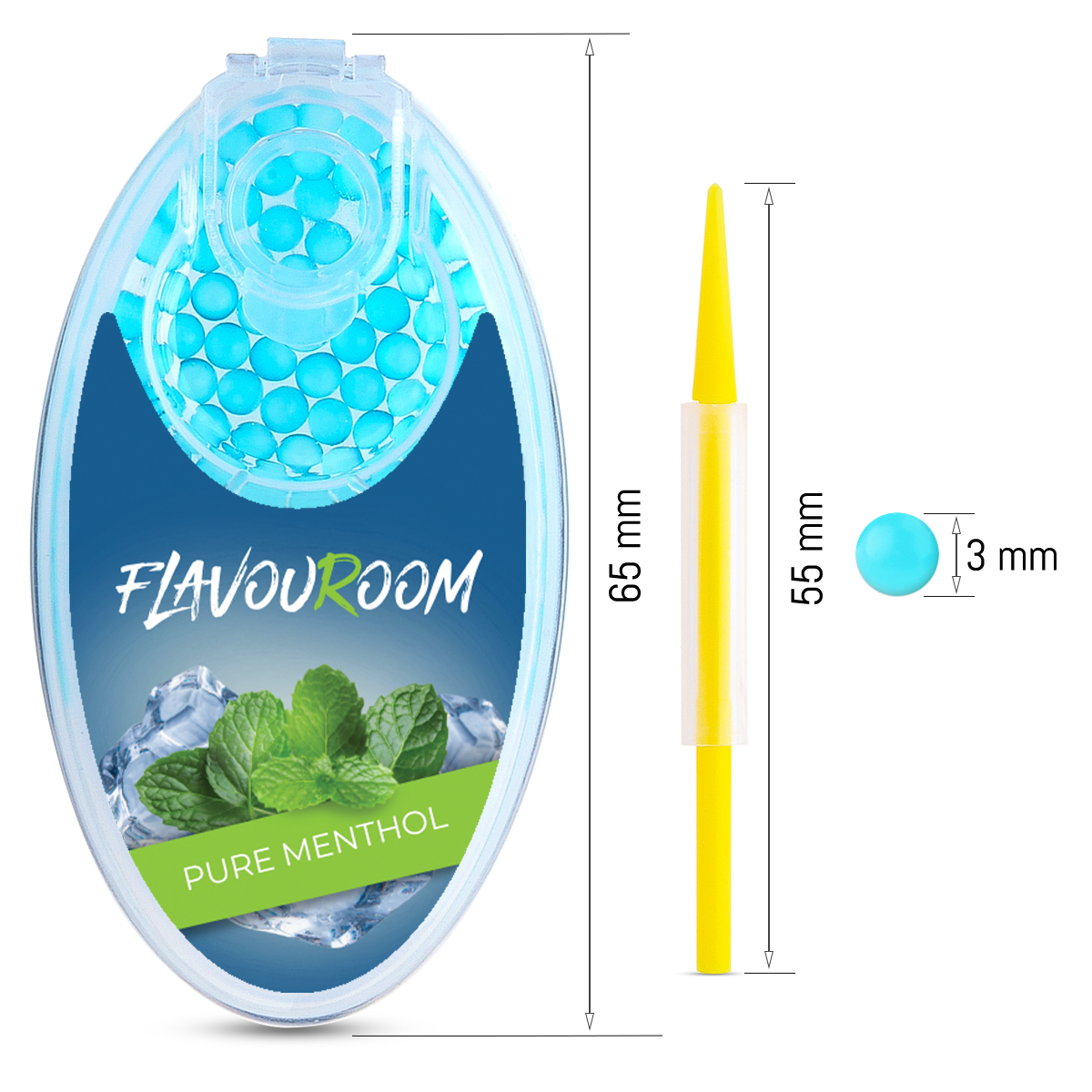 Flavouroom - Premium Aromakugeln 100er Set | DIY Aroma Kapseln Filter für unvergesslichen Flavour Geschmack | inkl. Box zur Aufbewahrung der aromatischen Click Hülsen Kugeln (Pure Menthol)