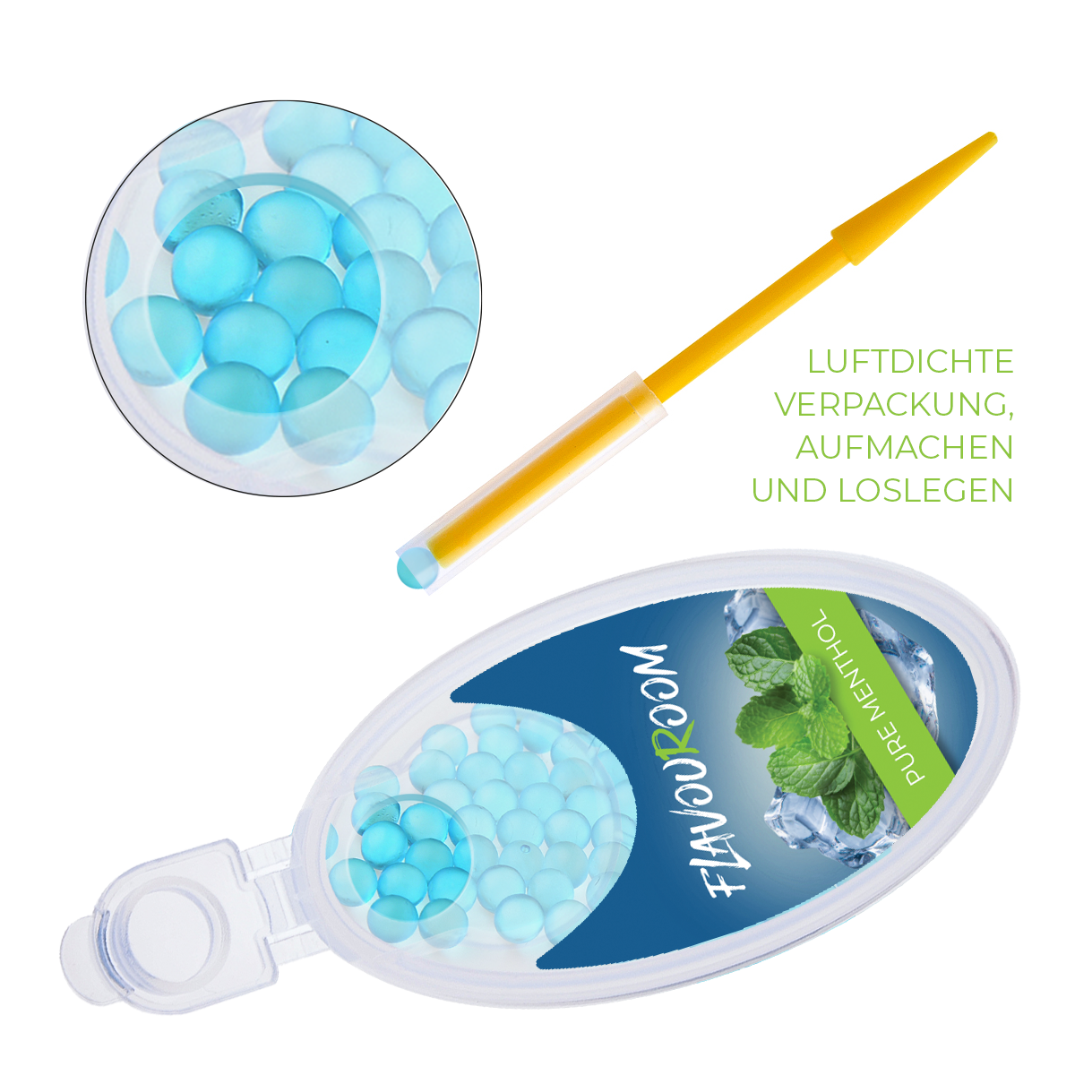 Flavouroom - Premium Aromakugeln 100er Set | DIY Aroma Kapseln Filter für unvergesslichen Flavour Geschmack | inkl. Box zur Aufbewahrung der aromatischen Click Hülsen Kugeln (Pure Menthol)