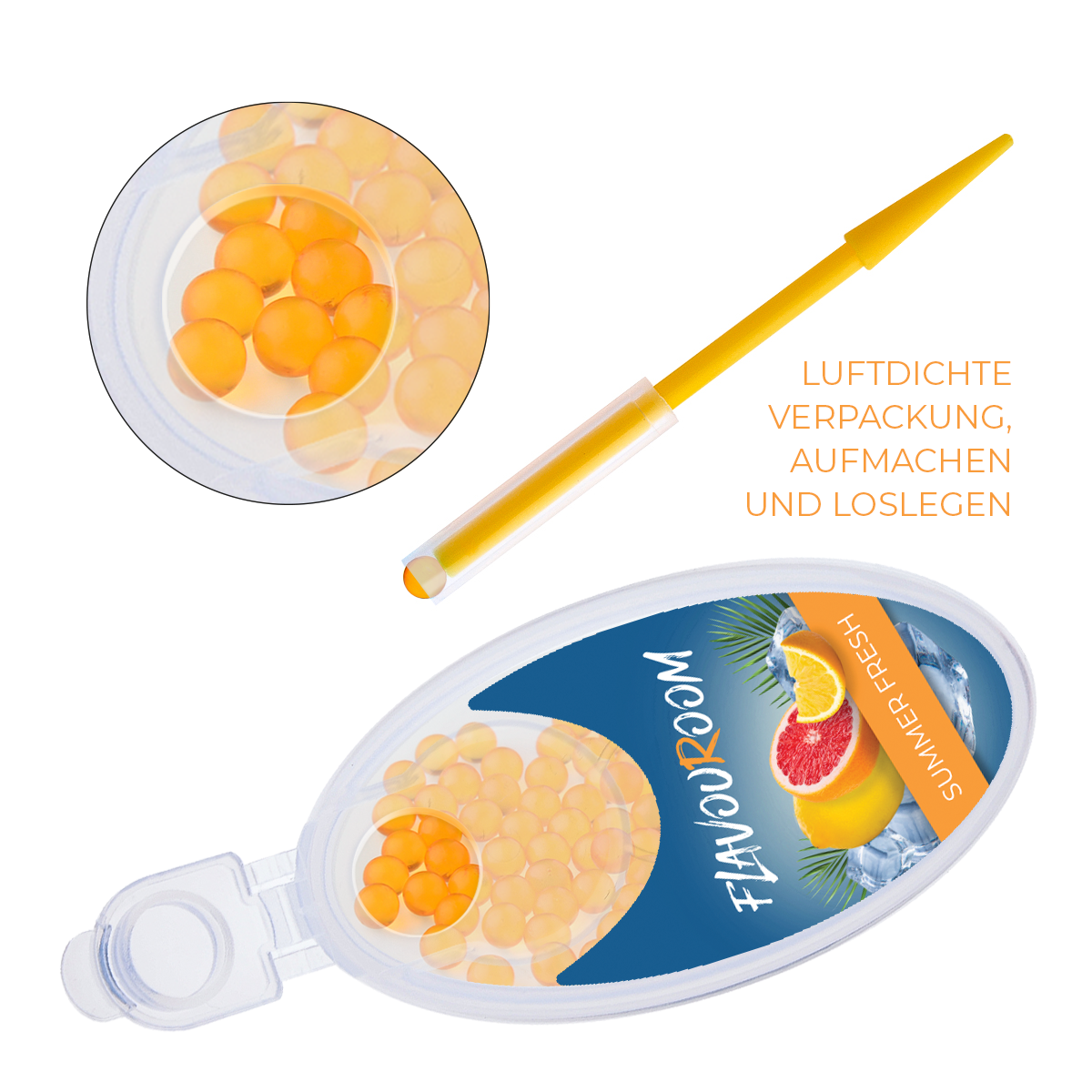 Flavouroom - Premium Aromakugeln 100er Set | DIY Aroma Kapseln Filter für unvergesslichen Flavour Geschmack | inkl. Box zur Aufbewahrung der aromatischen Click Hülsen Kugeln (Summer Fresh)