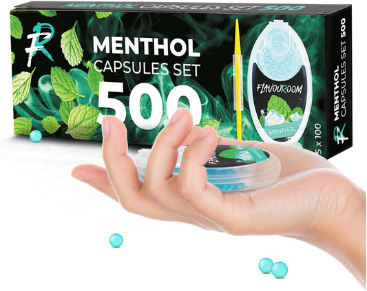 Flavouroom Aroma Click - 500 Premium Menthol Kugeln Set I Intensiver Flavour mit praktischer Box I Einfaches Einsetzen für DIY Menthol Filter Erlebnis - frischer Menthol Geschmack