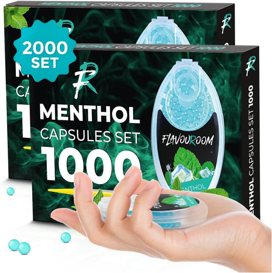 Flavouroom Aroma Click - 2000 Premium Menthol Kugeln Set I Intensiver Flavour mit praktischer Box I Einfaches Einsetzen für DIY Menthol Filter Erlebnis - frischer Menthol Geschmack