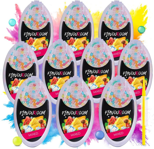 Flavouroom - Premium MIX Kapseln 1000er Set | 10 Geschmacksrichtungen à 100 Kugeln für unvergesslichen Flavour Geschmack | inkl. Box zur Aufbewahrung der aromatischen Click Kugeln