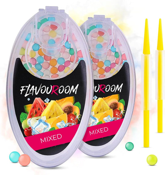Flavouroom - Premium Mixed Kapseln 200er Set | DIY Gemischte Geschmacksrichtungen Filter für unvergesslichen Flavour Geschmack | inkl. Box zur Aufbewahrung der aromatischen Click Kugeln
