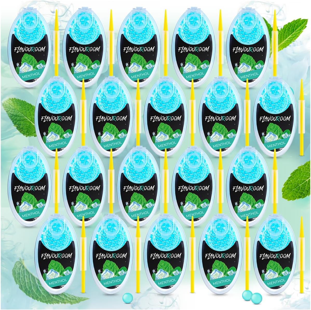 Flavouroom Aroma Click - 2000 Premium Menthol Kugeln Set I Intensiver Flavour mit praktischer Box I Einfaches Einsetzen für DIY Menthol Filter Erlebnis - frischer Menthol Geschmack