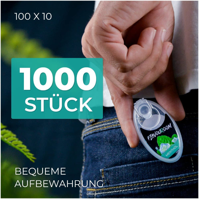 Flavouroom - Premium Menthol Kapseln 1000er Set | DIY Menthol Filter für unvergesslichen Flavour Geschmack | inkl. Box zur Aufbewahrung der aromatischen Click Hülsen Kugeln