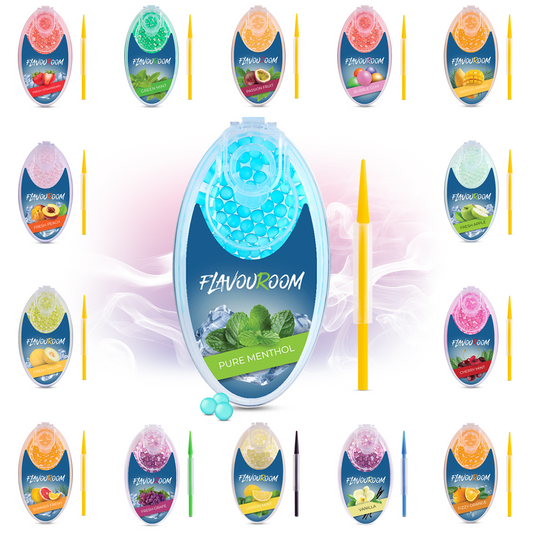 Flavouroom - Premium Aromakugeln 100er Set | DIY Aroma Kapseln Filter für unvergesslichen Flavour Geschmack | inkl. Box zur Aufbewahrung der aromatischen Click Hülsen Kugeln (Pure Menthol)